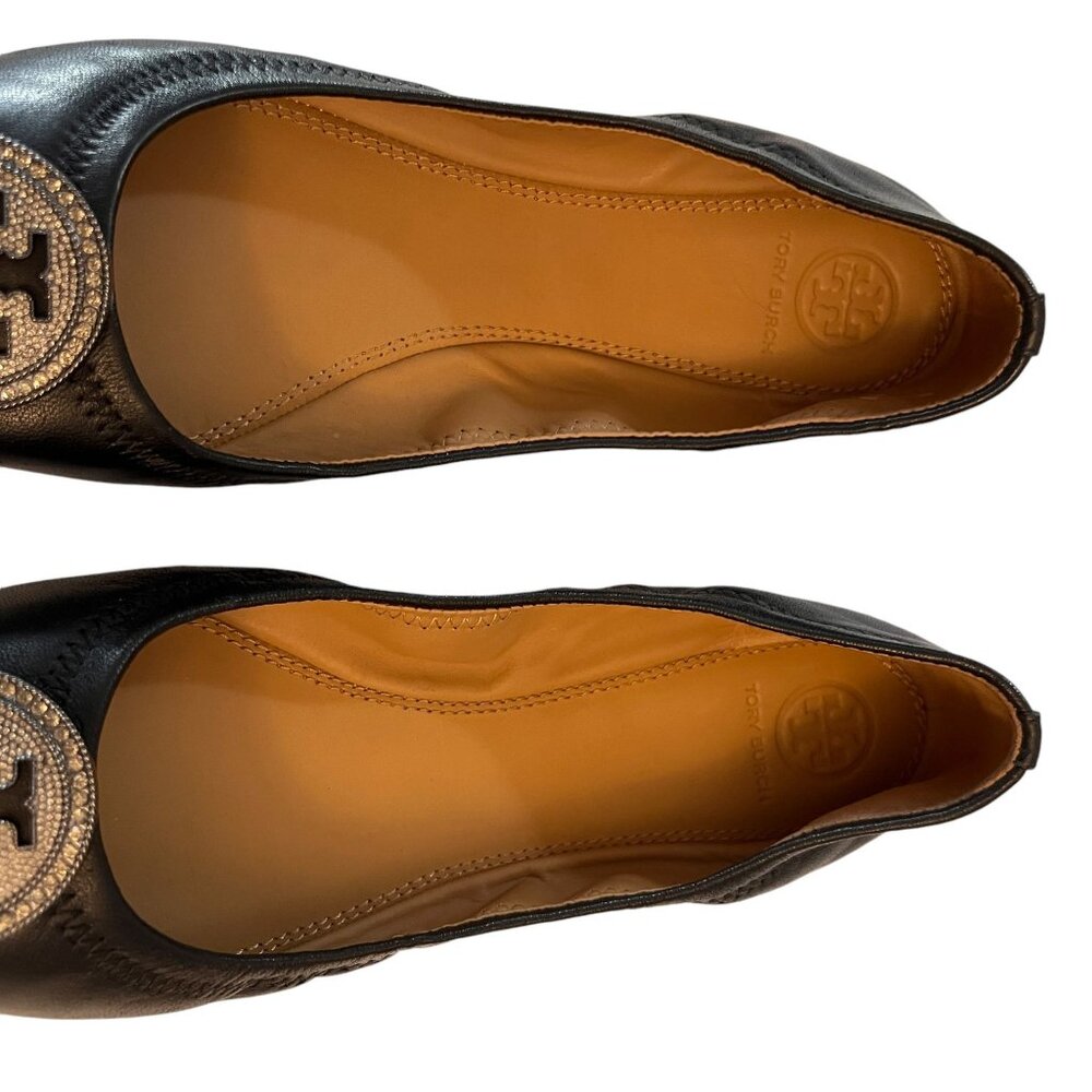 Tory Burch Liana Embellished Ballet Flats Black Leather Size 9 Rhineston… - Picture 13 of 13